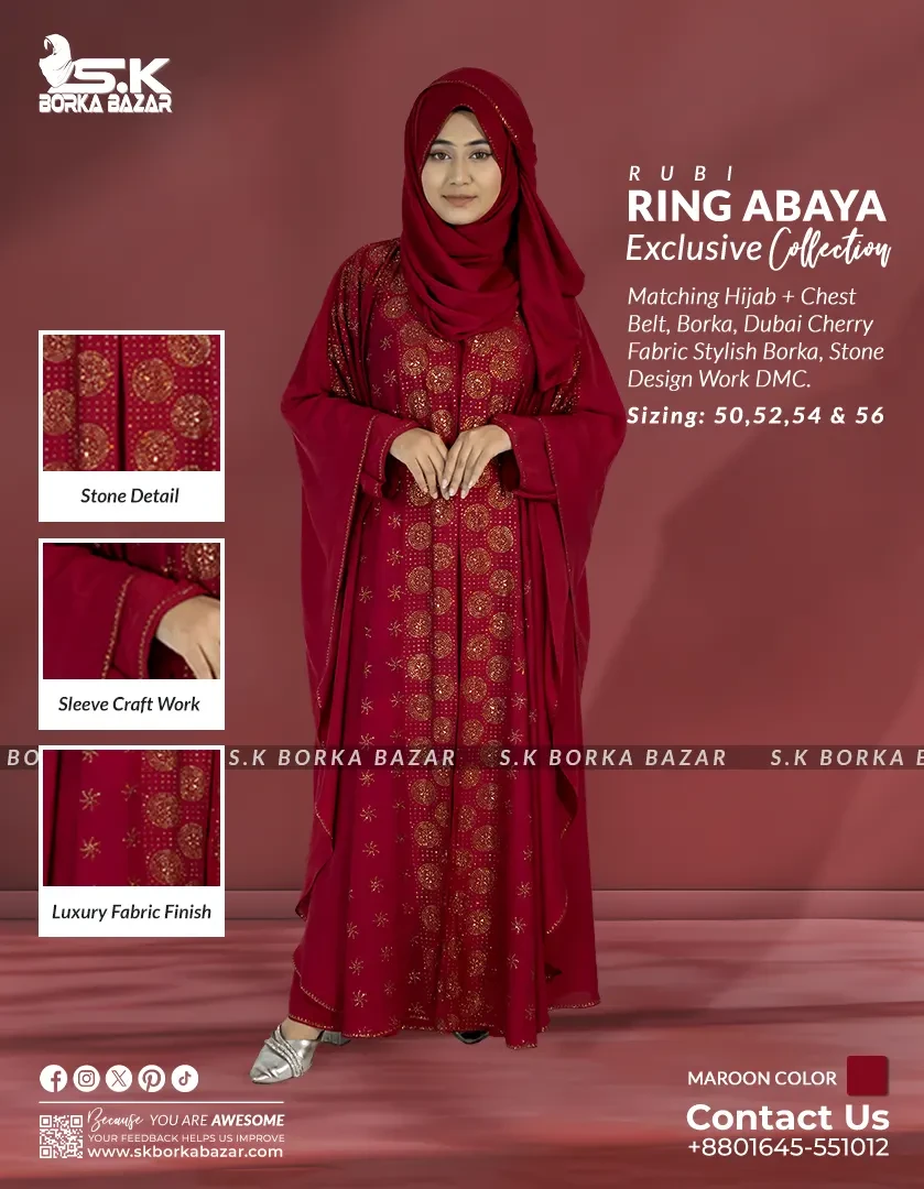 Ring Abaya Embroidery - Red